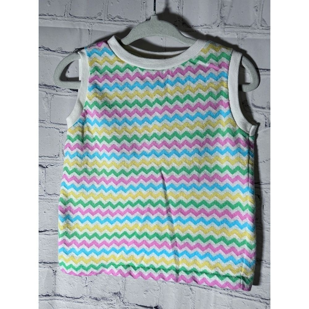 Vintage Carters 2T Sleeveless Top Multicolor Chevron Zigzag 100% Cotton Tank